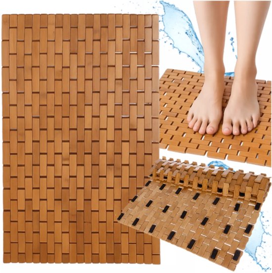 Ruhhy bamboe badmat 80x50 cm – antislip en waterproof