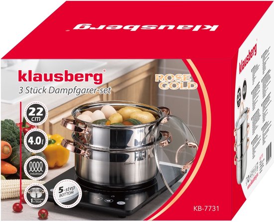 Klausberg 7731 - stoompan - 3 delig - 22 cm - rvs - alle warmtebronnen