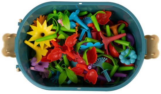 Kruzzel Bloemen bouwset 139-delig – kleurrijk constructiespeelgoed met koffer op wieltjes