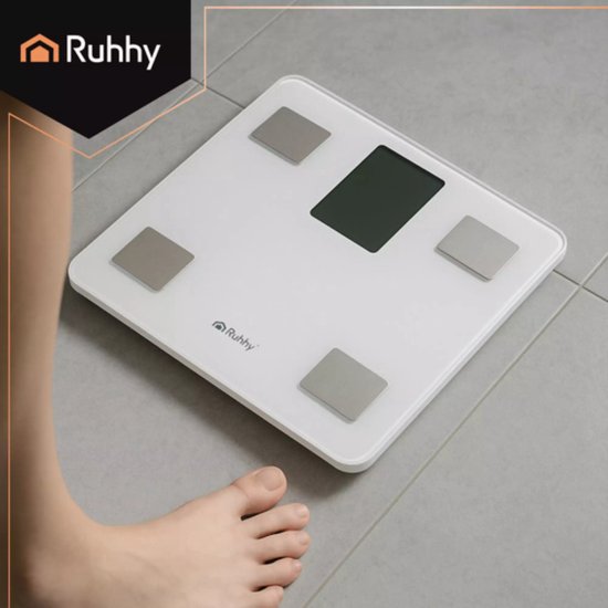 Ruhhy Slimme analyse personenweegschaal wit 226 kg met LCD-display en Feelfit app