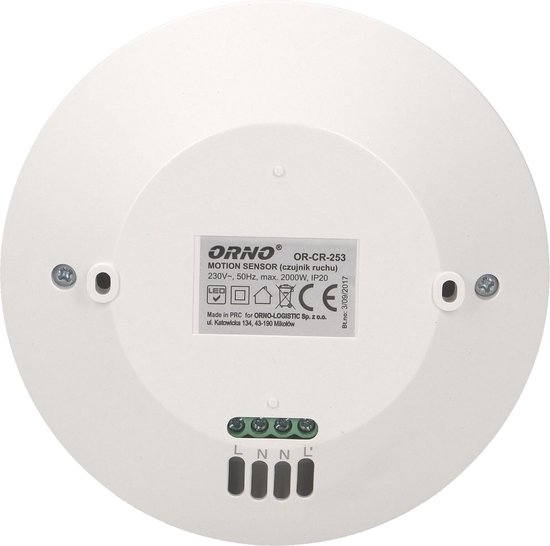 Bewegingssensor binnen voor lamp - Bewegingsmelder plafond tot 20 m - Motion sensor 360° - Doorgangsmelder 2000 Lux - Wit