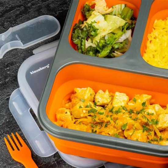 Klausberg KB-7024 - Siliconen Lunchbox - 3 Compartimenten - Vouwbaar - Veilig voor Magnetron en Vaatwasser