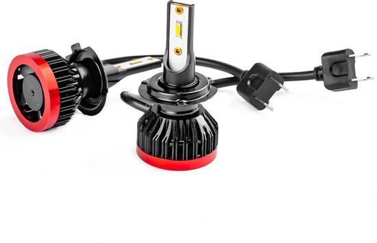 AMiO Dimlicht LED H7/H18 Koplampen 6000k Wit met Ventilator (set) [Witte koplampen - Witte Dimlichten]