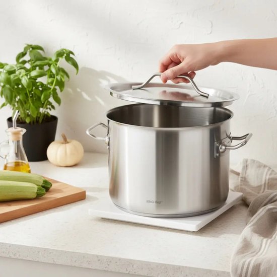 KingHoff Kookpan - Grote Soeppan - Stockpot met Deksel - voor Soep, Pasta & Stoofgerechten - Inductie Geschikt - 14L - RVS - Ø30 x 20 cm - Zilver