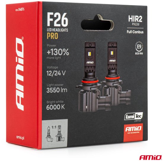 AMiO LumiTec F26 Night Breakers HIR2 +130% PRO LIMITED LED Koplampen - 68W 12V 24V FULL CANBUS Dimlicht Grootlicht
