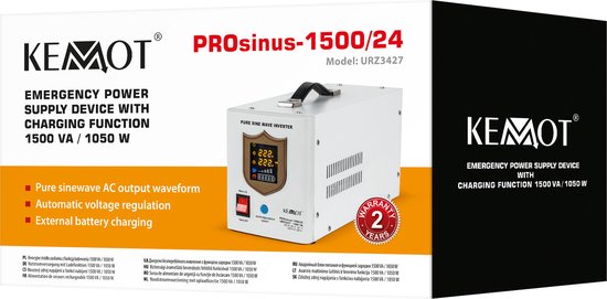 KEMOT PROsinus Serie - Fantoomvoeding - 1500VA - 1050W - Noodstroomvoorziening