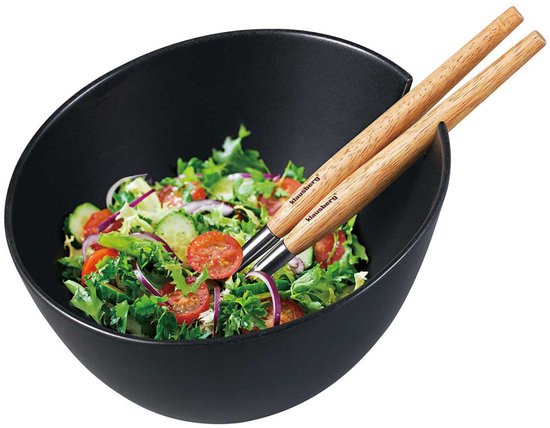 PORSELEINEN SALADEKOM MET BESTEK KLAUSBERG KB-7786 ZWART
