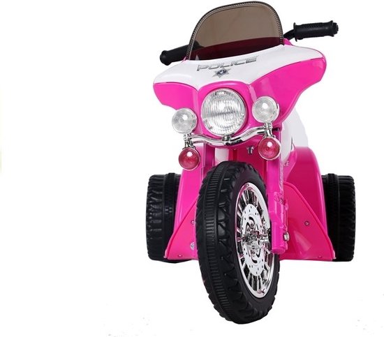 Elektrische politie chopper - trike - motor voor kinderen tot 25kg max 1-3 km/h roze - kids motor - kindermotor - politiemotor