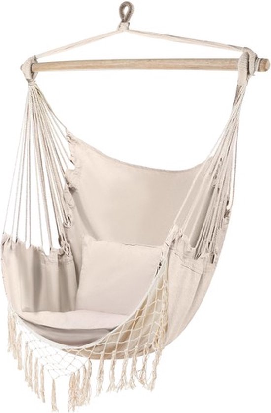 Ruhhy Beige Braziliaanse hangstoel met kussens - perfect voor tuin
