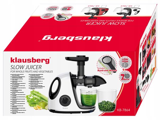 Klausberg Slow Juicer KB-7864 – 150W | Cold Press | Stille Juicer - Groenten en Fruitpers – Met Pulpreservoir - Juice Maker - Wit