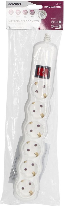 Stekkerdoos met schakelaar - Verdeelstekker 6-voudig - Stekkerblok zonder snoer/kabel - Wit