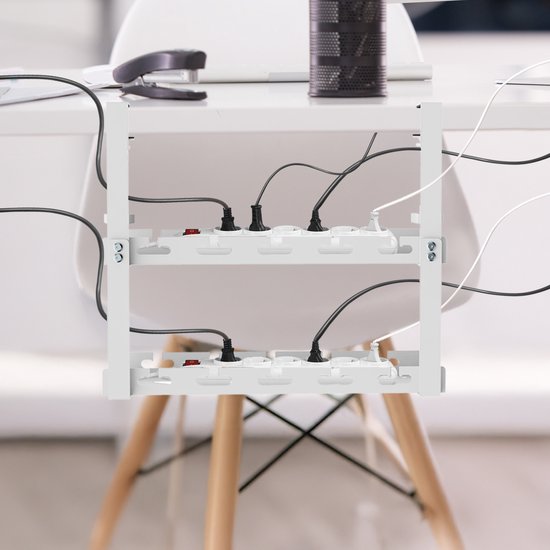 Maclean - Kabelopbergsysteem voor onder het bureau - Kabelgoot 2 niveaus - max. belasting 5kg - Wit - MC-104 W