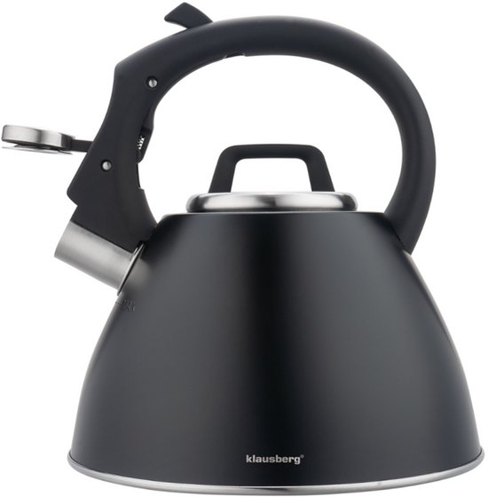 KLAUSBERG KB-7952 Fluitketel 2,5 L – Zwart Mat – Soft-Touch Handgreep – Inductie – RVS – Met Fluit