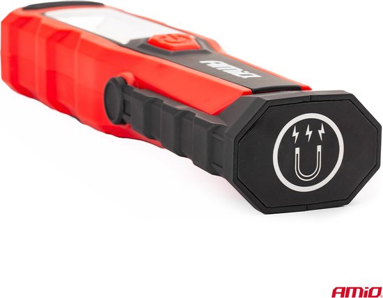 AMiO Magnetische Werklamp Looplamp Inspectie Auto Zaklamp met 12-24V en 230V Lader Rood Zwart