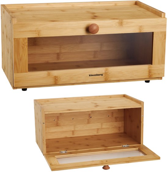 KLAUSBERG Bamboe Brooddoos Met Acryl Front - 40x24,5x19 cm - Natuurlijke Broodopslag - KB-7924 - Broodtrommel - Brood vershouddoos