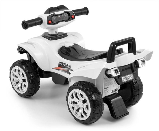 Milly Mally - Loopauto / Quad Monster - Wit - Met Muziek, Licht & Opbergvak - Max. 25 kg