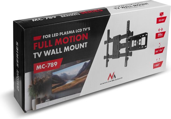 Maclean - TV beugel - max VESA 600x400 - 32-85" - 60kg - horizontale en verticale hoekverstelling - profiel 65-390mm - zwart, MC-789