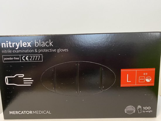 Mercatormedical zwart nitril wegwerp handschoenen, poedervrij, maat L , 100 st.