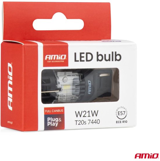 AMiO LED Lamp LumiTec T20S 7440 W21W 12V FULL CANBUS – Krachtige Witte LED Vervanger (1 stuk)