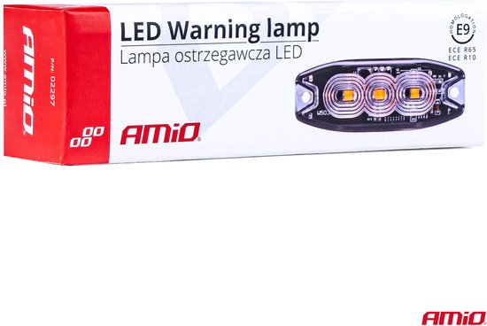 AMiO Stroboscoop Zwaailicht Slanke Amber Grillmontage Flitslamp 3x3W LED R65 R10 12/24V IP67 Oranje