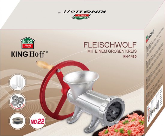 Kinghoff 1430 - Gietijzeren vleesmolen - met cinema wiel - 22 inch