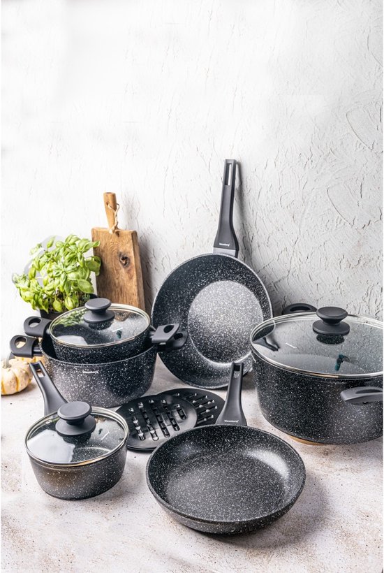Klausberg 7659 - 12 delige pannenset - Kookpannen - 16-20-24-24-28-28 cm - zwart - met deksel