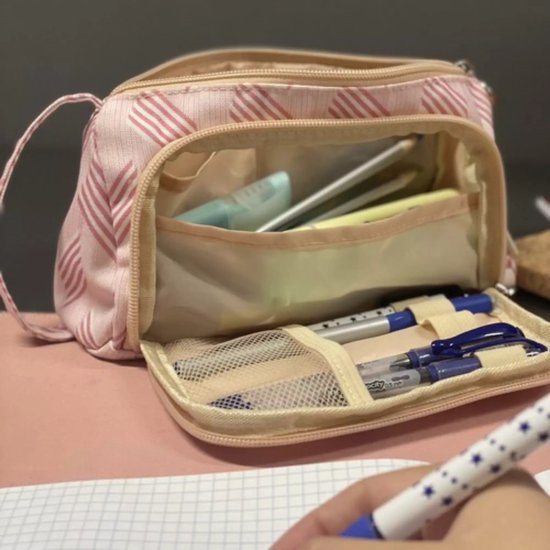 Maaleo Grote School Etui - Roze - Twee Vakken - Ruime Organizer