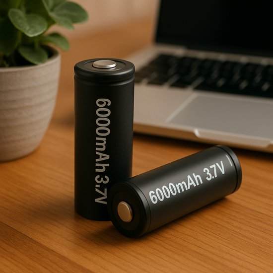 2x 6000mAh 18650 3,7V Li-Ion - 18 x 65 mm Cilindrisch - Oplaadbare CR18650 Batterijen met Netstroom Oplader - Universele Lithium-Ion Batterijen met 230V Lader