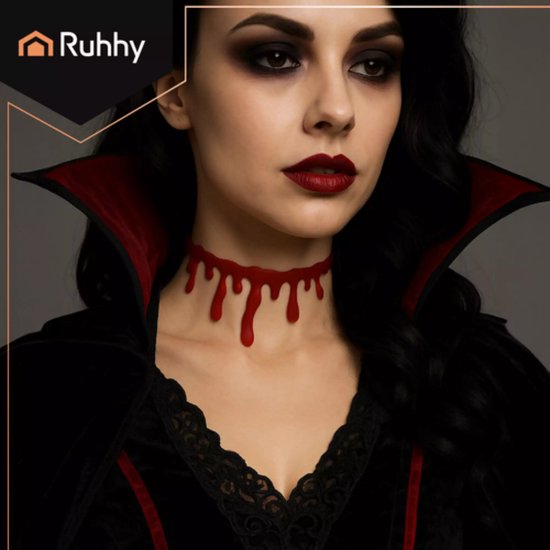 Ruhhy Halloween Halsketting – Realistisch Bloed Effect – Kunststof Choker – Voor Vampier en Cosplay Outfits