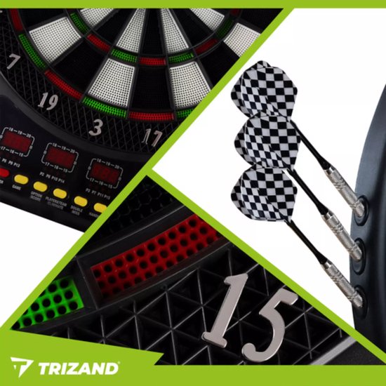 Trizand elektronisch dartbord voor 1-16 spelers met LED-schermen, 27 spellen en 6 darts