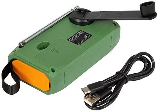 BLOW Noodradio Solar Opwindbaar - V2.0 - 2A 5V - Met Zaklamp + SOS-Signaal - Groen