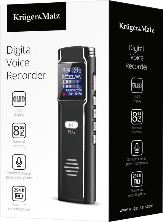 Krüger&Matz KM0286 - Digitale Dyktafon - Stereomicrofoon - 8GB Geheugen - OLED Display