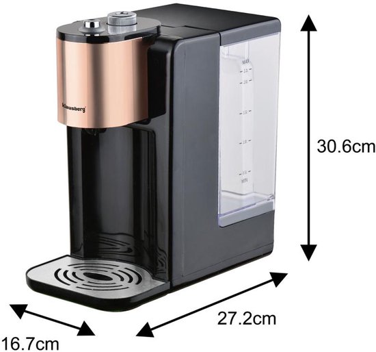Klausberg KB7879 Hot Water Dispenser – 2,2 Liter – Temperatuurregeling (45-100°C) – Zwart & Rose Gold – 2600W - Heetwaterdispenser