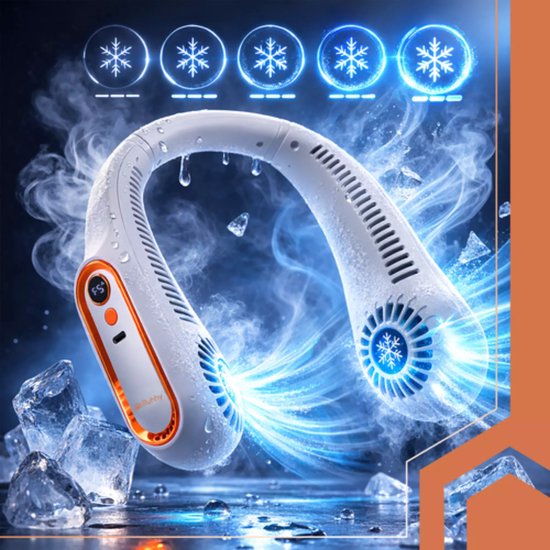 Ruhhy Draagbare nekventilator wit met goudkleurige accenten 5 standen USB C oplaadbaar