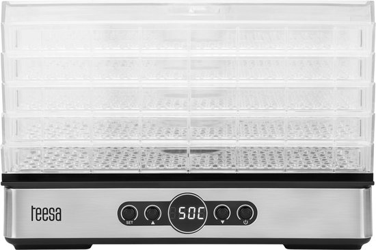 Teesa Voedsel Dehydrator 400W – 5 Transparante Droogrekken voor Paddenstoelen, Groenten & Fruit – Digitale Display met Thermostaat & Timer – Warme Lucht Circulatie – Efficiënte Voedsel Droger voor Thuis