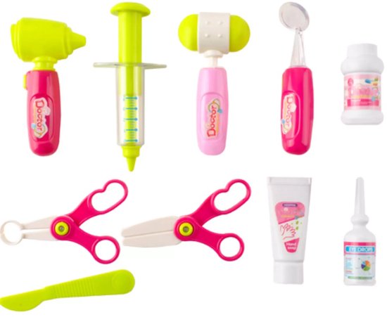 Ruhhy doktersset roze trolley 18-delig – educatief kinderspeelgoed met licht- en geluidseffecten, medische accessoires en wieltjes