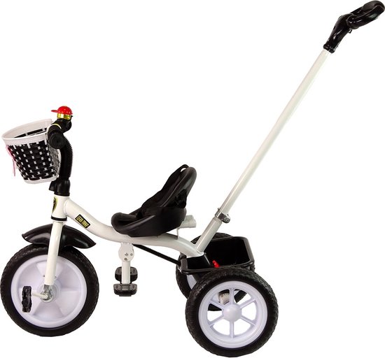 Driewieler - met duwstang en fietsmandje- 95x48x90cm - zwart