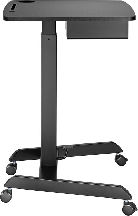 Maclean MC-903 In hoogte verstelbare laptoptafel met wielen en één lade Zit-sta-bureau In hoogte verstelbaar tot max. Maximaal 113 cm. 8 kg (zwart)