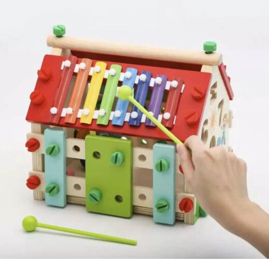 Activity-Center Houten Huis - Montessori Speelgoed - Muziek Maken - Getallen Leren - Tellen