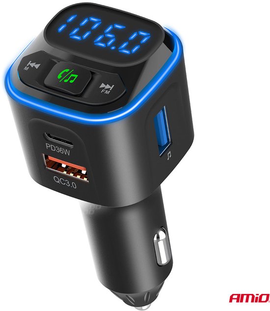 Car FM Transmitter 1×USB-A 2×USB-C 12V 24V – Bluetooth, MicroSD en Hands-Free Bellen