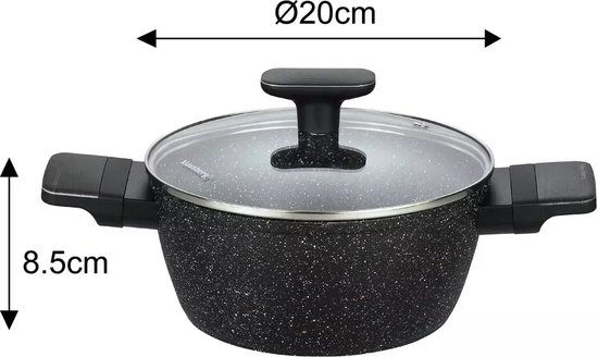 Klausberg 7830 - 12-delige Zwarte Pannenset - Compleet en Functioneel Kookgerei met Glazen Deksels