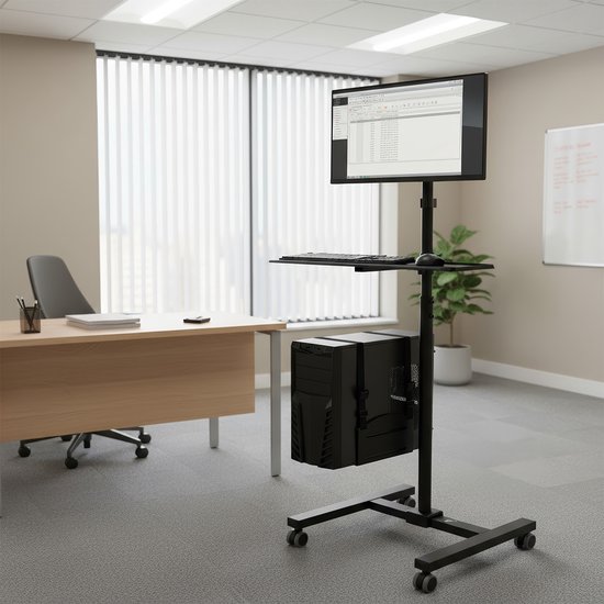 Maclean MC-793 - Monitorstandaard op wielen - statief - PC houder - trolley voor de monitor - ideale stand-up werkplek!