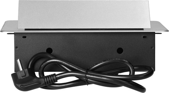 Stekkerdoos met 3 stopcontacten - Pop up stekkerblok met 1.5 meter kabel - Inbouw Verdeelstekker met RVS afwerking - Verdeeldoos 230 Volt - voor max. 3680 Watt - Penaarde - Zilver