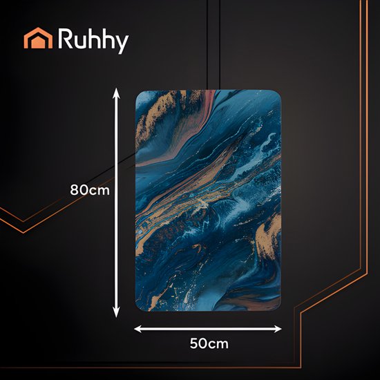 Ruhhy Badmat marmer - blauw - antislip - 80 x 50 cm - badkamer - douchemat - absorberend