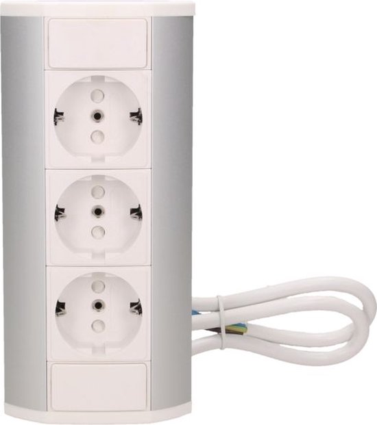 Orno Hoekstekkerdoos - 3 stopcontacten - Opbouw hoekstekkerblok met 60 cm kabel - Wit/Zilver