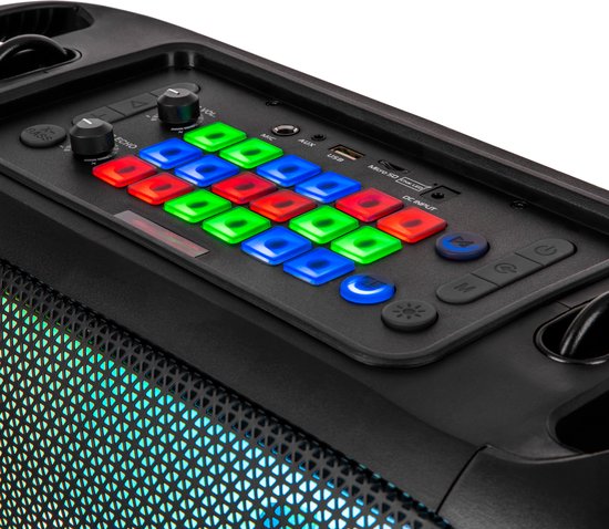 Krüger & Matz Draadloze Draagbare Bluetooth DJ Party Speaker - RGB Verlichting - Inclusief Draadloze Microfoon - Geluidseffecten - Koppelbaar - Boombox - 30W - Zwart
