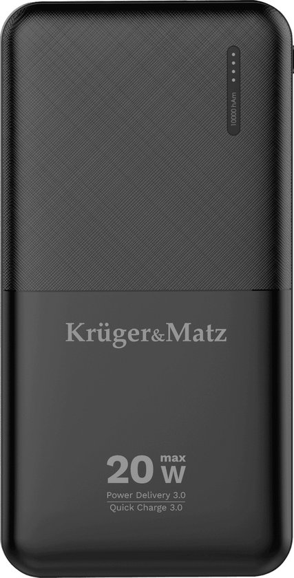 Krüger&Matz Powerbank - 10000 mAh - 1x USB-A 1x USB-C - Quick Charge 3.0 - 20W - Zwart