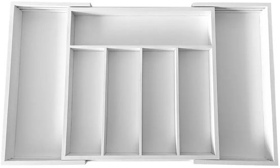 Kinghoff Bamboe Lade-organizer Wit - Uitschuifbaar (31-52 cm) - 7 Opbergvakken - Besteklade Opbergdoos - Natuurlijk Bamboe - Bestekla Organizer