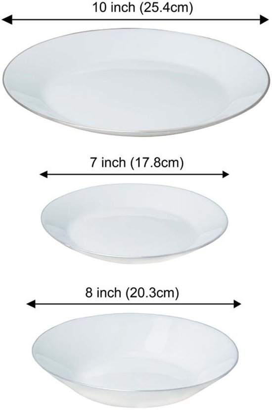 Kinghoff Serviesset – 18 delig Bordenset - Servies 6 persoons -Tijdloze Elegantie met Zilveren Accenten
