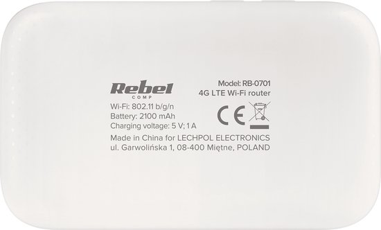 Rebel RB-0701 - Mobiele 4G LTE Router - Przenośny Wi-Fi Hotspot - Tot 10 Apparaten